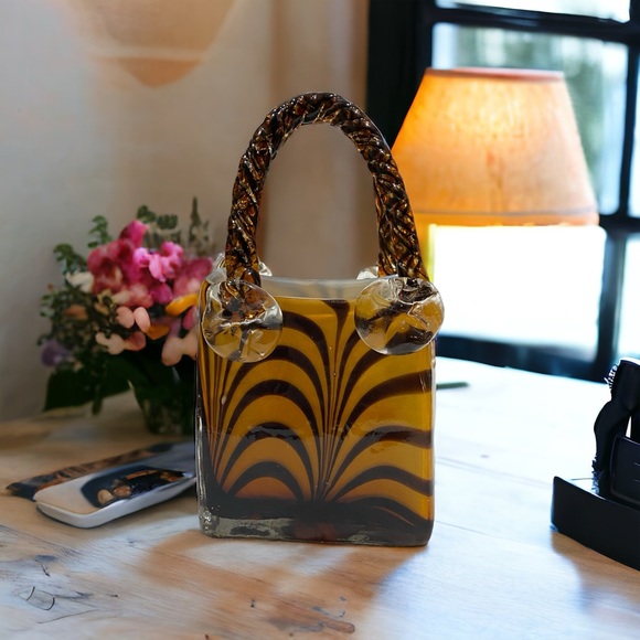 Other - Gorgeous Vintage Murano style mouth blown art glass tiger stripe handbag / vase